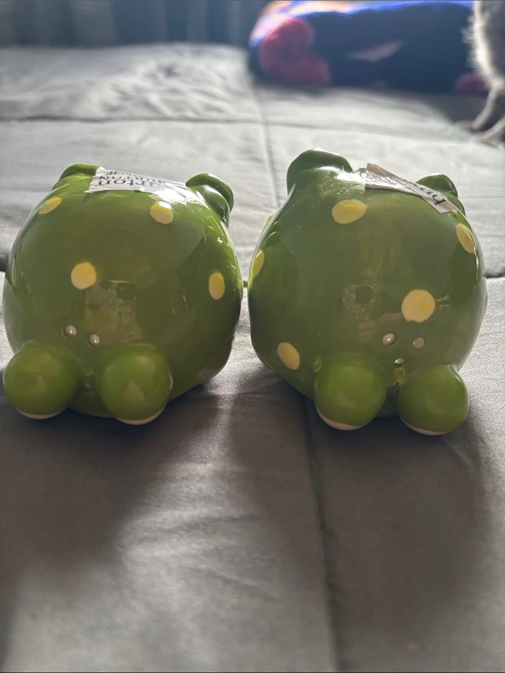 Burton Green and Yellow Ceramic Frog Salt and Pepper Shakers